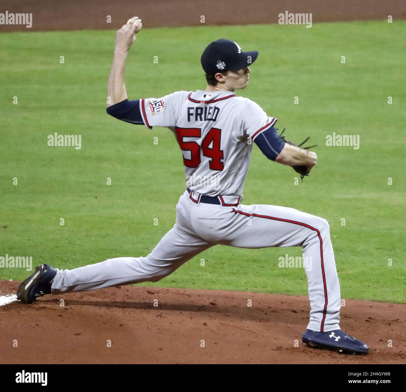 Houston, Texas. Nov. 2, 2021, Max Fried of the Atlanta Braves pitches  against the Houston Astros in Game 6 of the World Series on Nov. 2, 2021,  at Minute Maid Park in