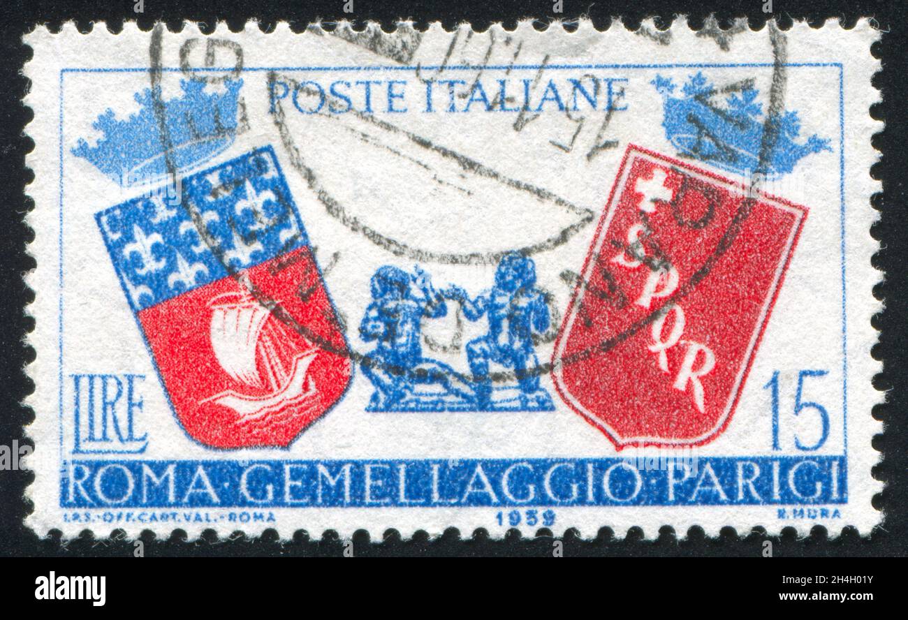 ITALY - CIRCA 1959: stamp printed by Italy, shows Arms of Paris and ...