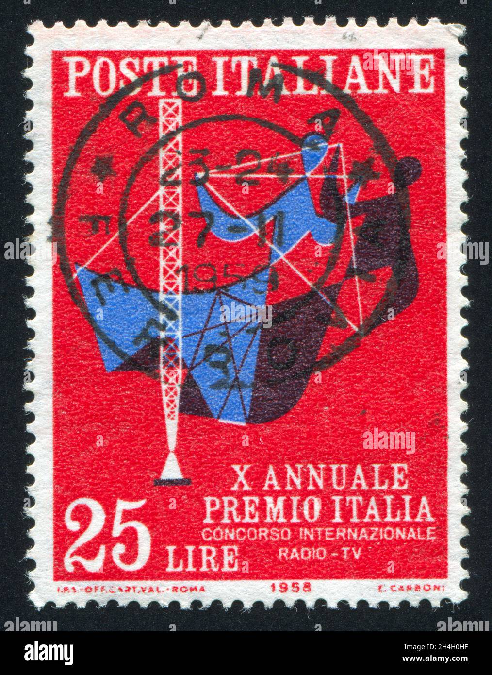 ITALY - CIRCA 1958: stamp printed by Italy, shows Dancers and Antenna, circa 1958 Stock Photo