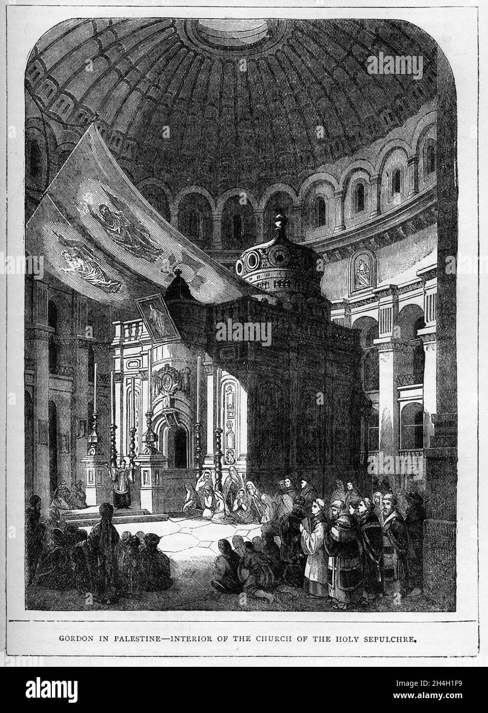 Engraving of the Interior of the church of the holy sepulchre in Jerusalem, from a publication circa 1890 Stock Photo