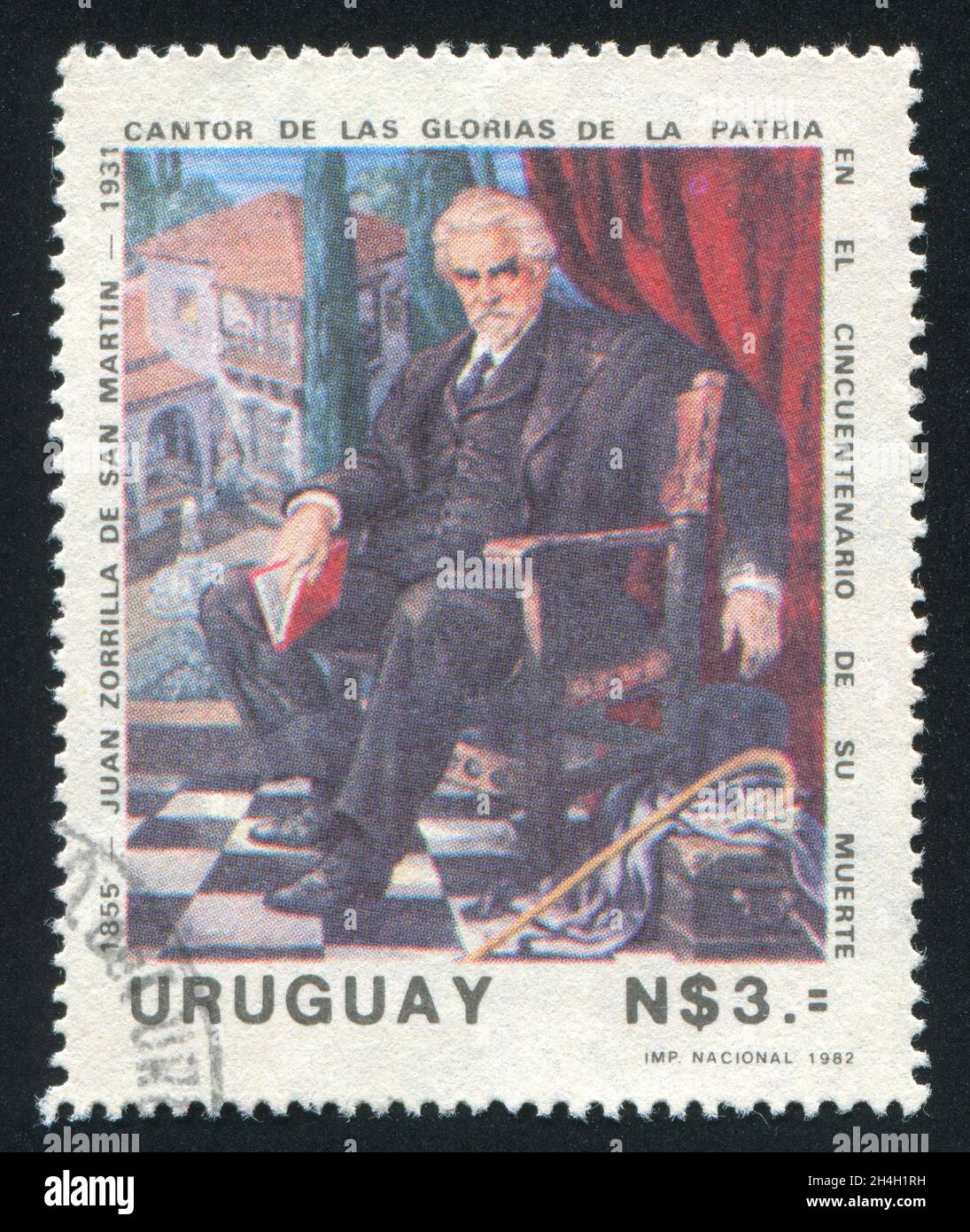 URUGUAY - CIRCA 1982: stamp printed by Uruguay, shows Juan Zorilla de San Martin (1855-1931), Painter, circa 1982 Stock Photo