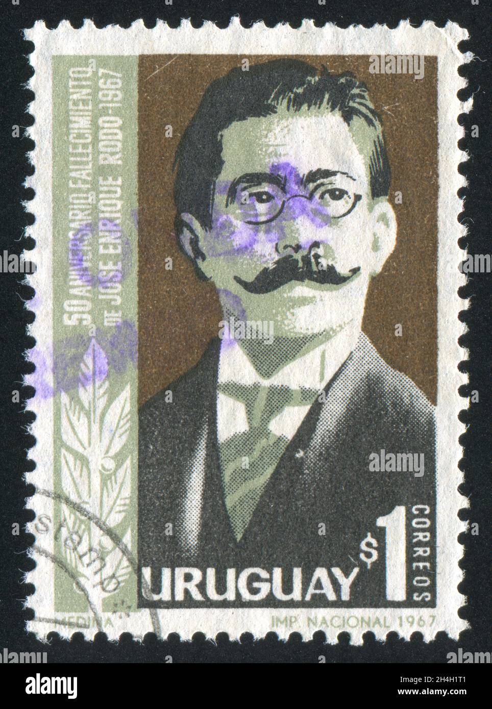 URUGUAY - CIRCA 1967: stamp printed by Uruguay, shows Jose Enrique Rodo ...