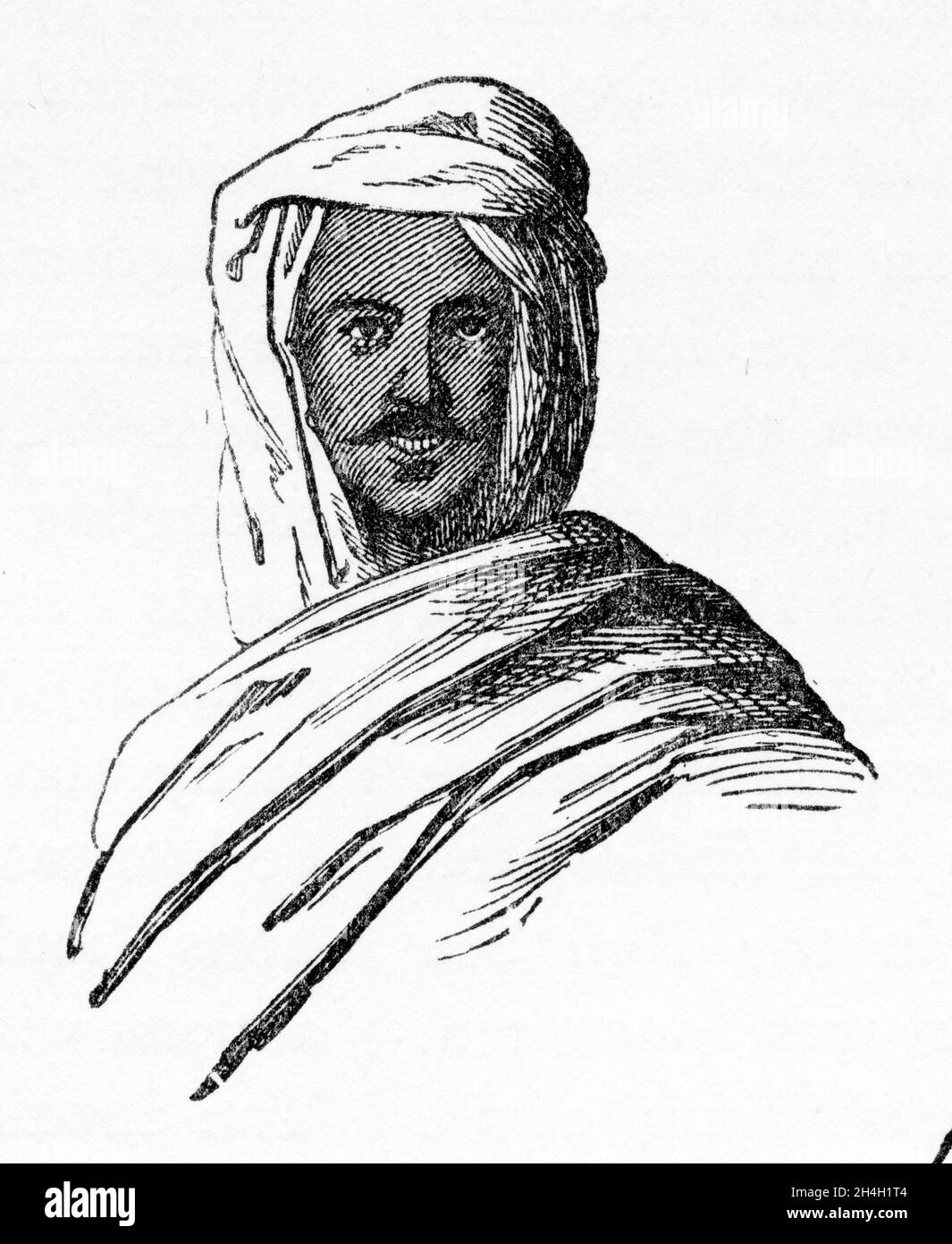 Engraving of Osman Digna (c.1840 – 1926)  follower of Muhammad Ahmad, the self-proclaimed Mahdi, in Sudan, who became his best known military commander during the Mahdist War. He is descendant from the Abbasid family. As the Mahdi's ablest general, he played an important role in the fate of General Charles George Gordon and the loss of the Sudan to Turkish-Egyptian rule. Stock Photo