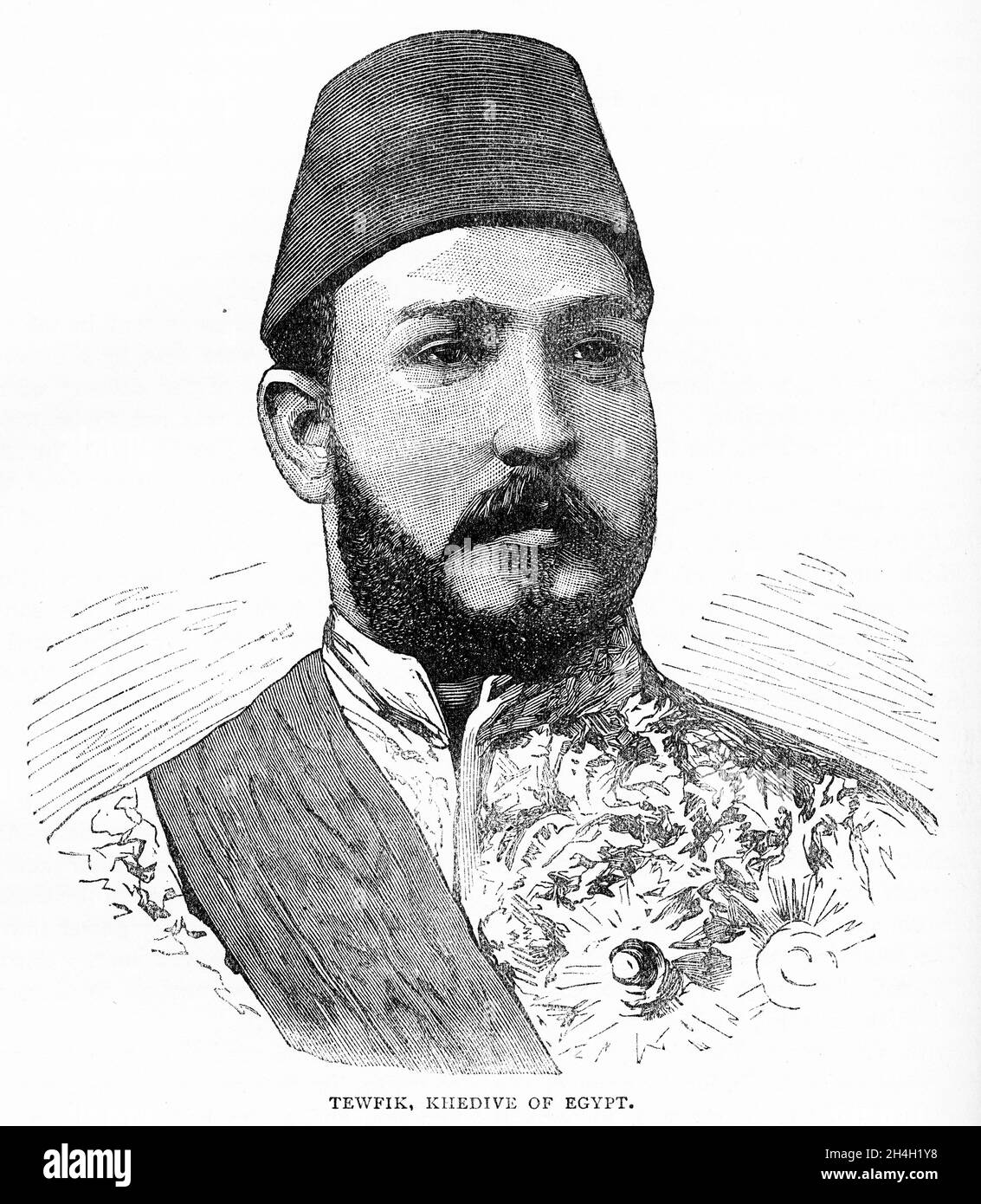Engraving of Mohamed Tewfik Pasha (1853 – 1892), also known as Tawfiq of Egypt, khedive of Egypt and the Sudan between 1879 and 1892 and the sixth ruler from the Muhammad Ali Dynasty. Stock Photo