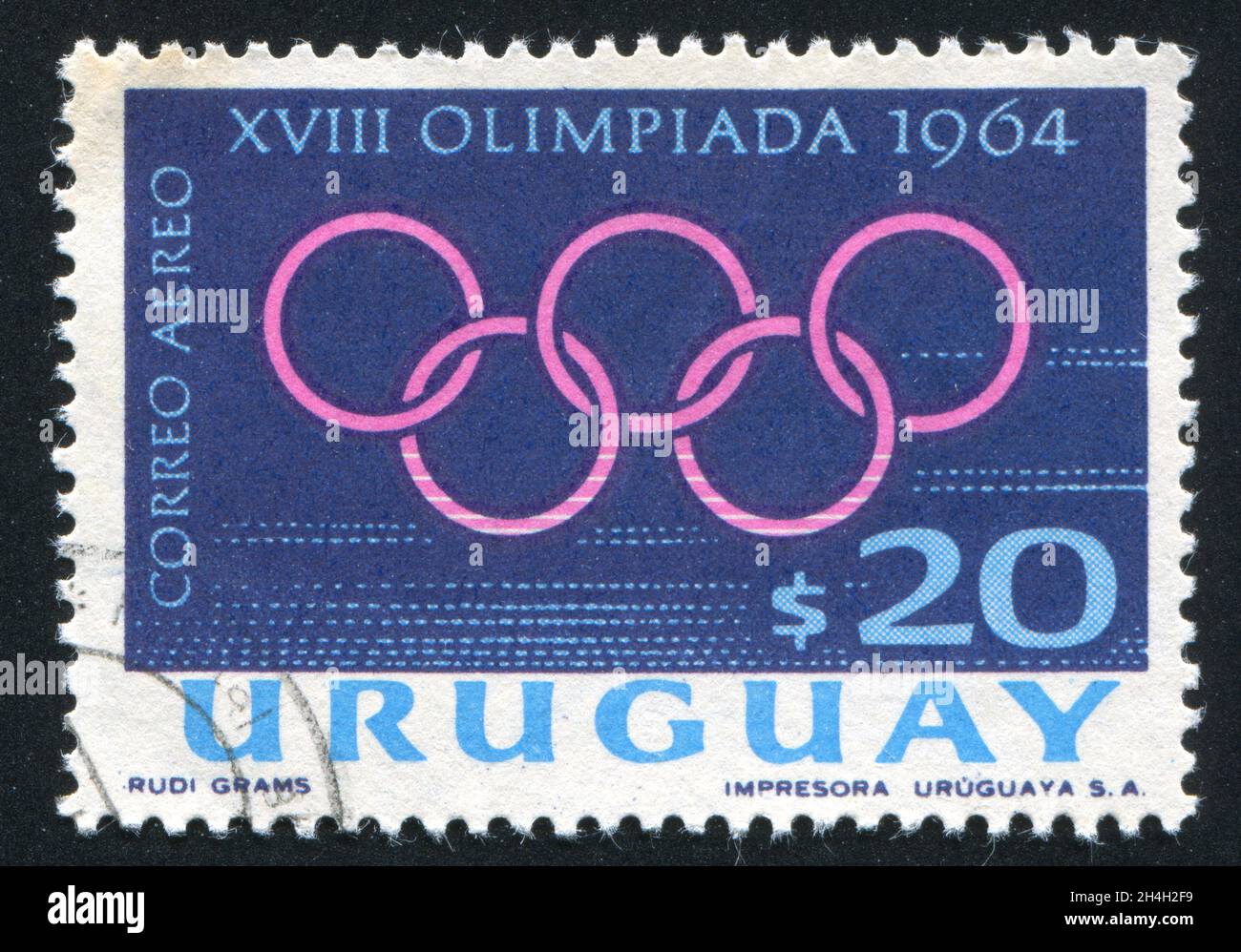 URUGUAY - CIRCA 1965: stamp printed by Uruguay, shows Olympic Rings, circa 1965 Stock Photo