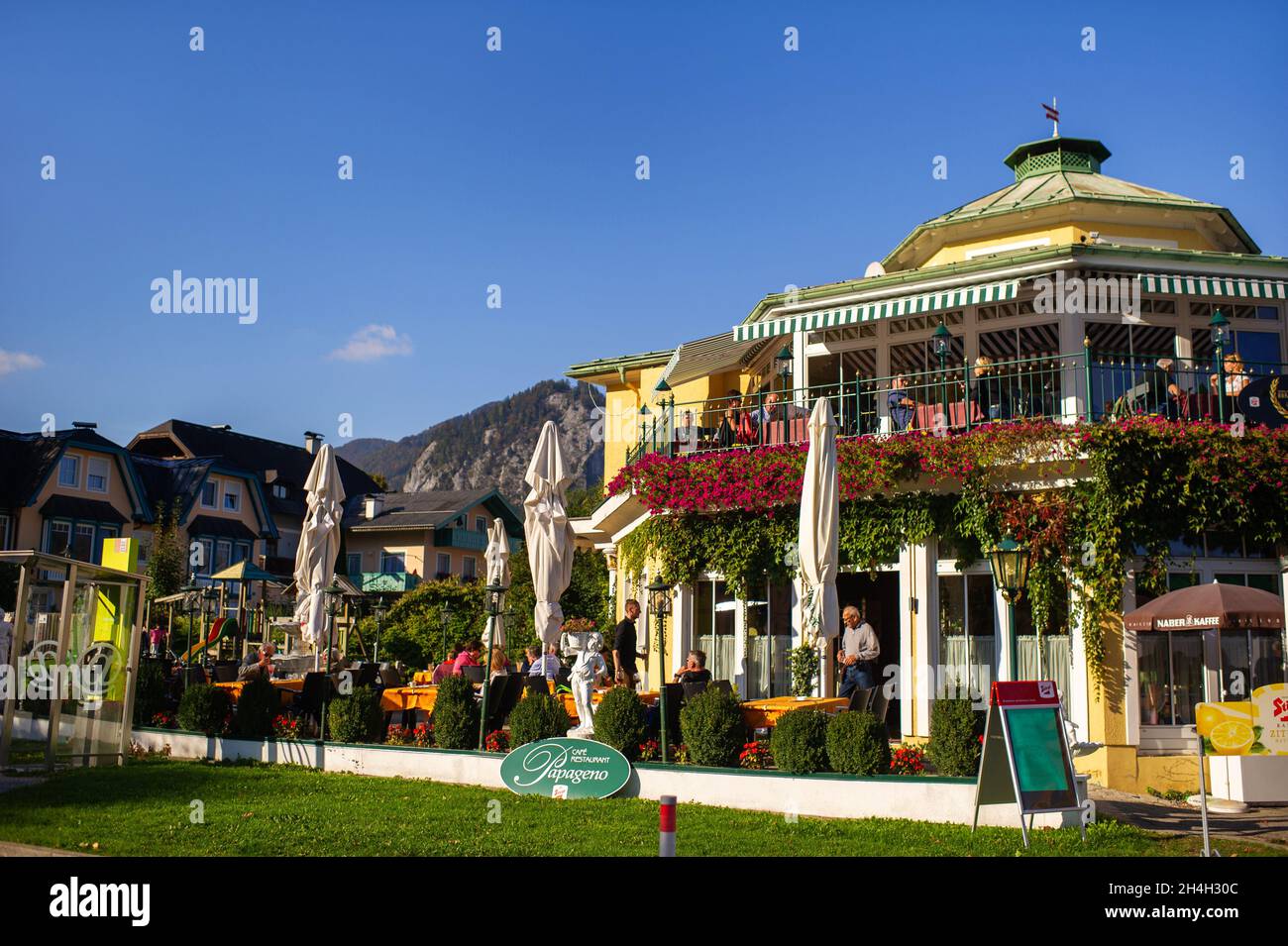 October 8, 2018.Salzkammergut, Austria. Pap geno Cafe in the city center in the Salzkammergut Alps. Stock Photo