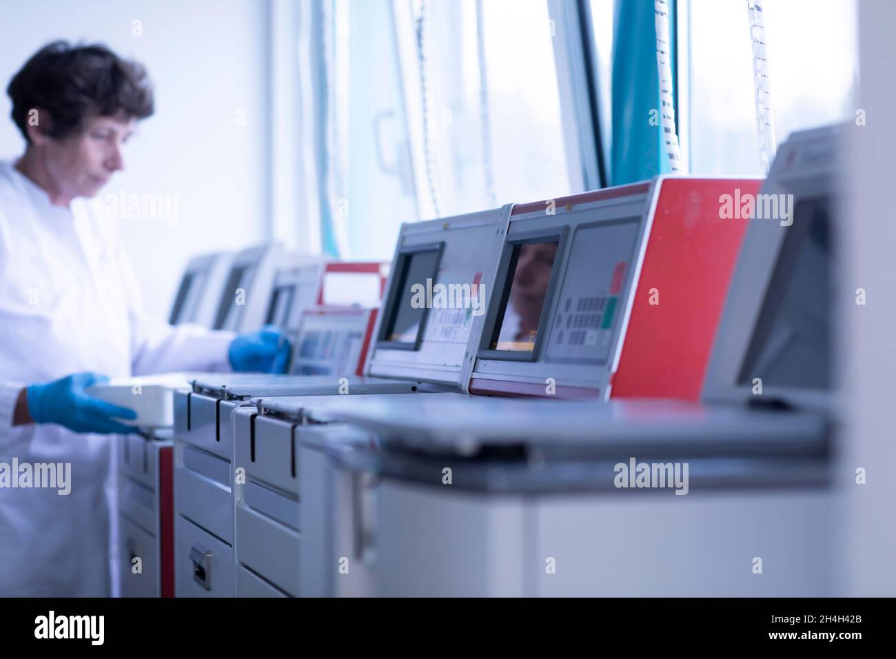 Laboratory equipment in a histology laboratory with employees, Freiburg