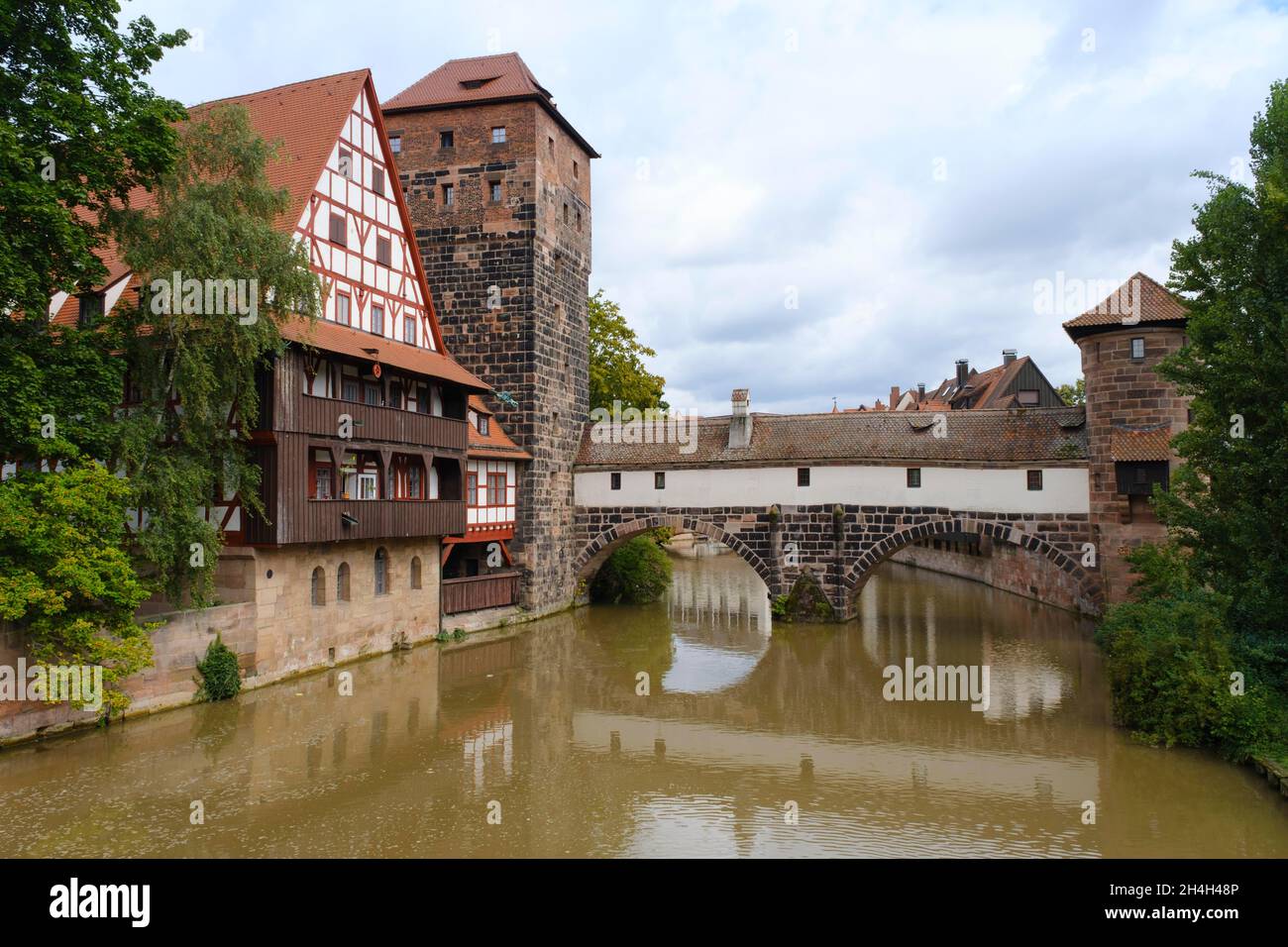 Weinstadel and Henkersteg on the River Pegnitz, Old Town, Nuremberg, Franconia, Bavaria, Germany Stock Photo