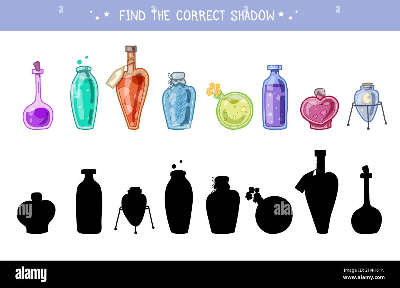 Find the correct shadow. Childrens educational fun. Find right black