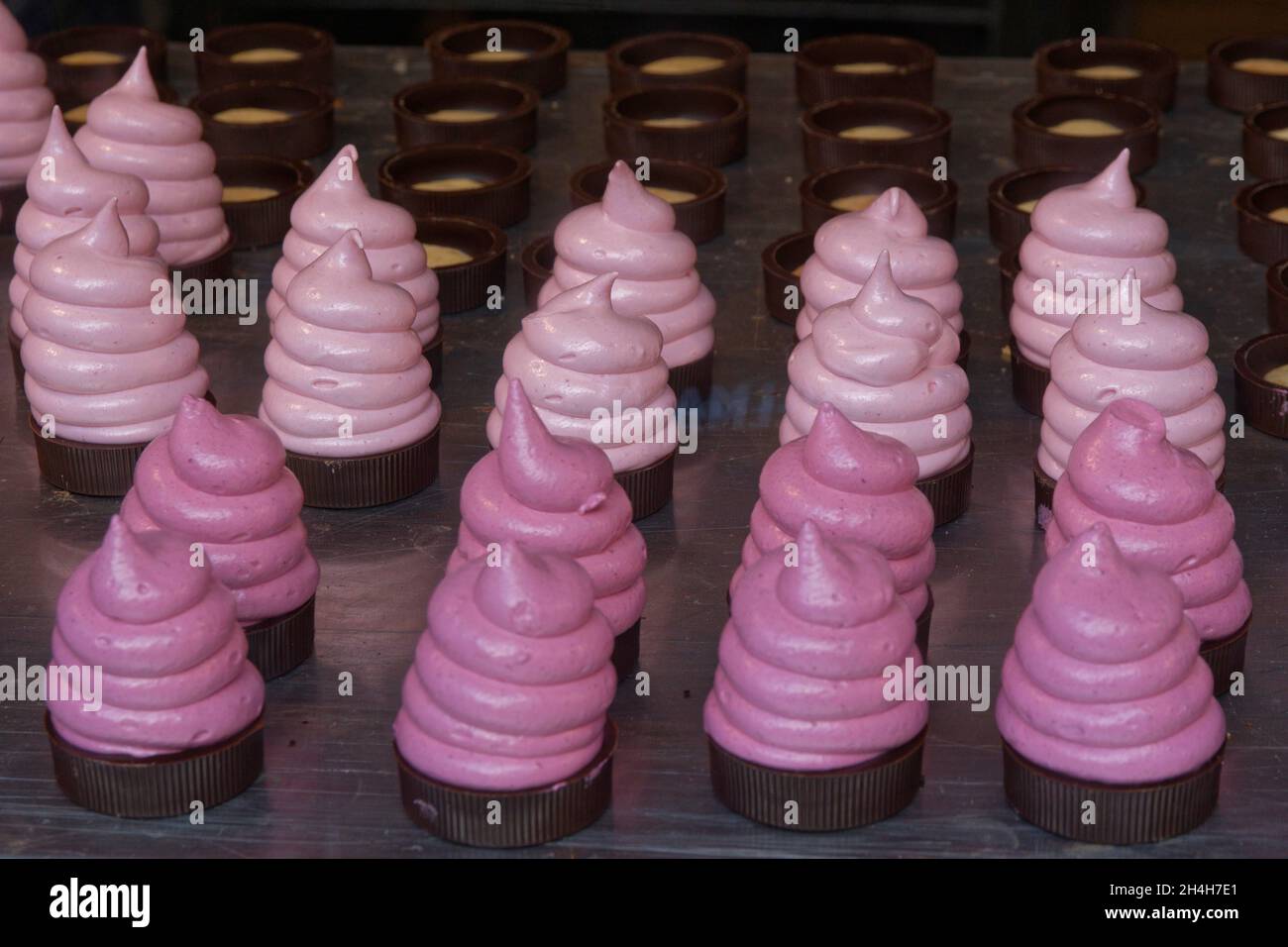 Filling of chocolate marshmallow, chocolate festival, Tuebingen, BadenWurttemberg, Germany