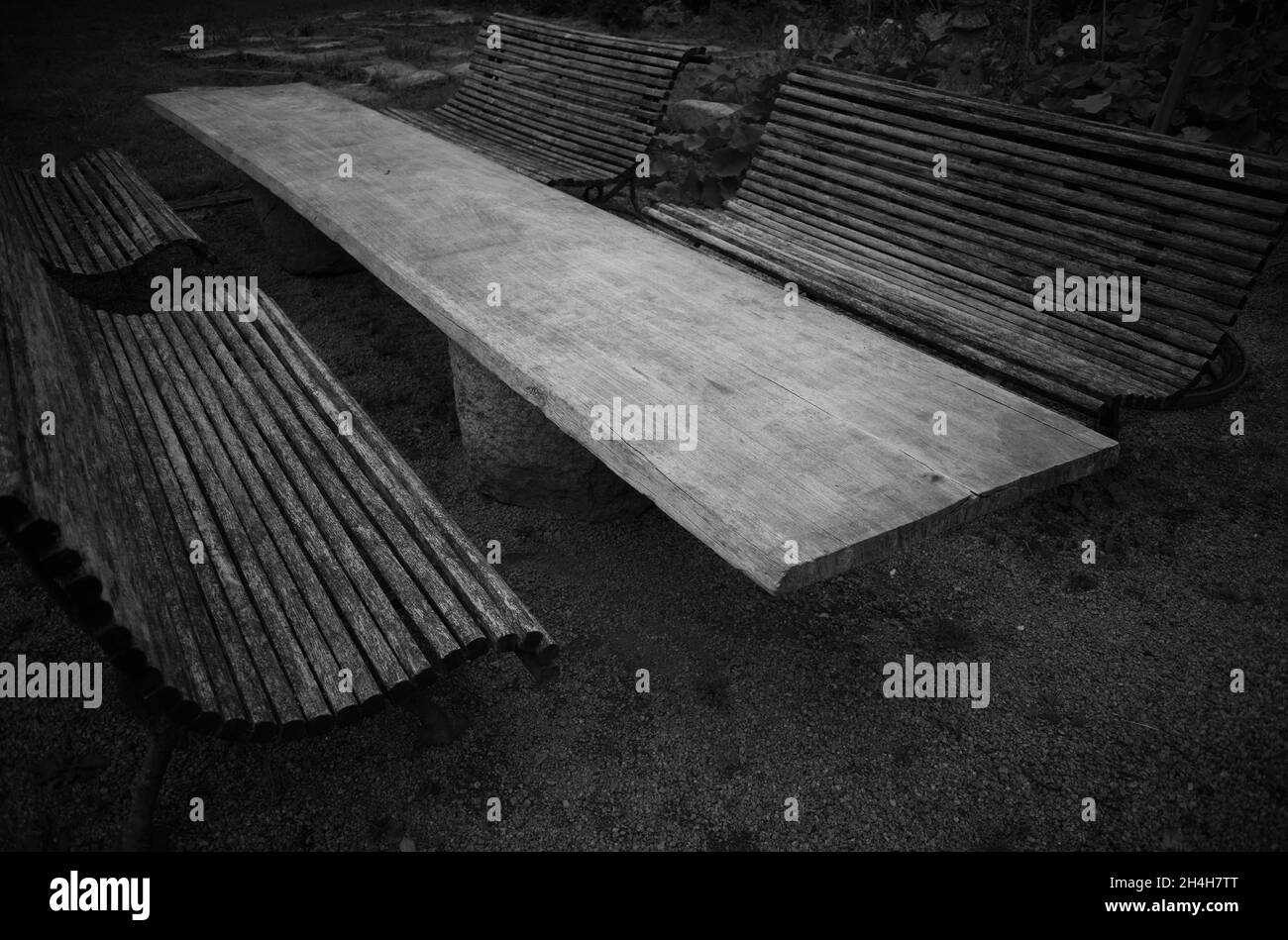 Wooden table and benches, Cotesd'Armor, Brittany, France Stock Photo Alamy