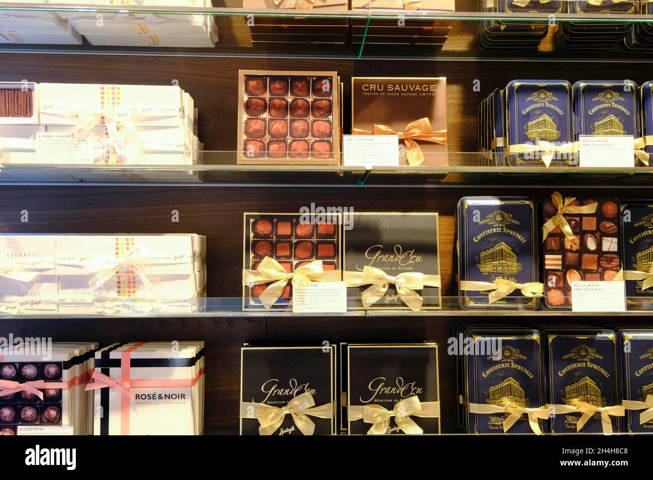 Chocolate is for sale on the shelf, Zurich, Canton Zurich, Switzerland