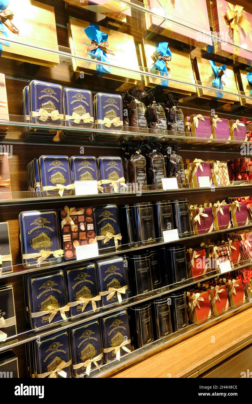 Chocolate is for sale on the shelf, Zurich, Canton Zurich, Switzerland Stock Photo Alamy