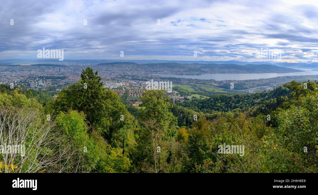 View from the Uetliberg to the city of Zurich and Lake Zurich, Top of Zurich, Canton Zurich, Switzerland Stock Photo