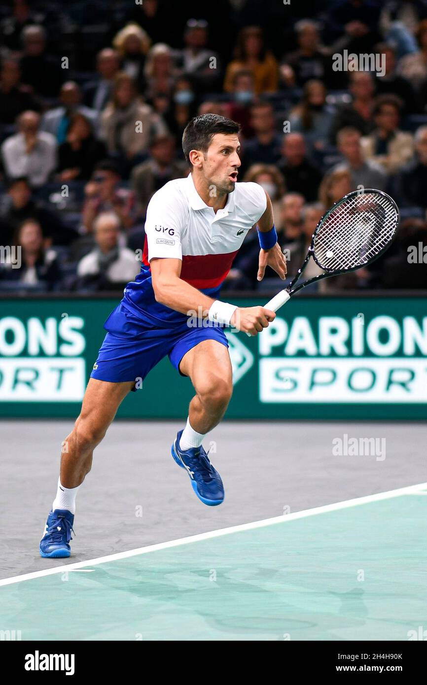Novak Djokovic of Serbia during the Rolex Paris Masters 2021, ATP Masters  1000 tennis tournament, on November 2, 2021 at Accor Arena in Paris, France  - Photo Victor Joly / DPPI Stock Photo - Alamy