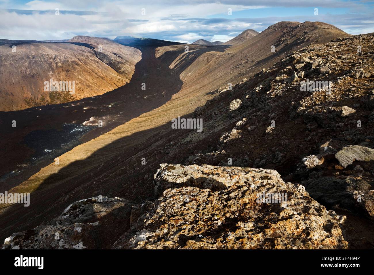 Volcanic landscape with lava flow, Fagradalsfjall, Reykjanes Peninsula ...