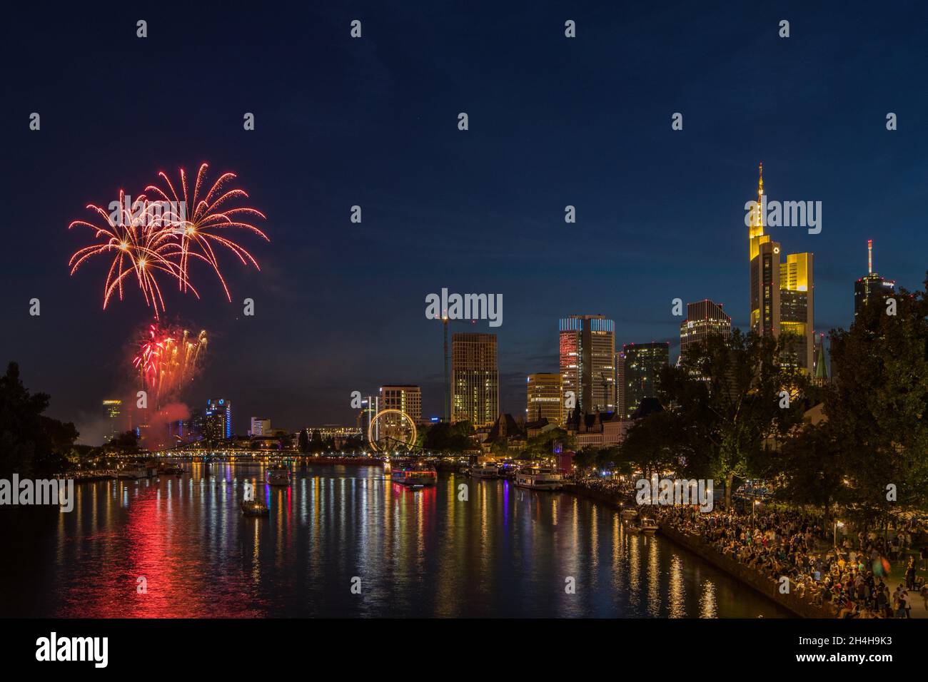 Fireworks, Downtown, Frankfurt, Hesse, Germany Stock Photo