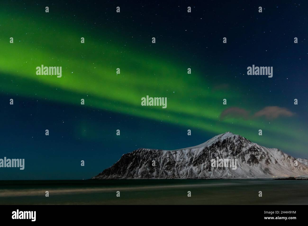 Aurora Borealis, Skagsanden, Flakstad, Lofoten Islands, Nordland, Norway Stock Photo