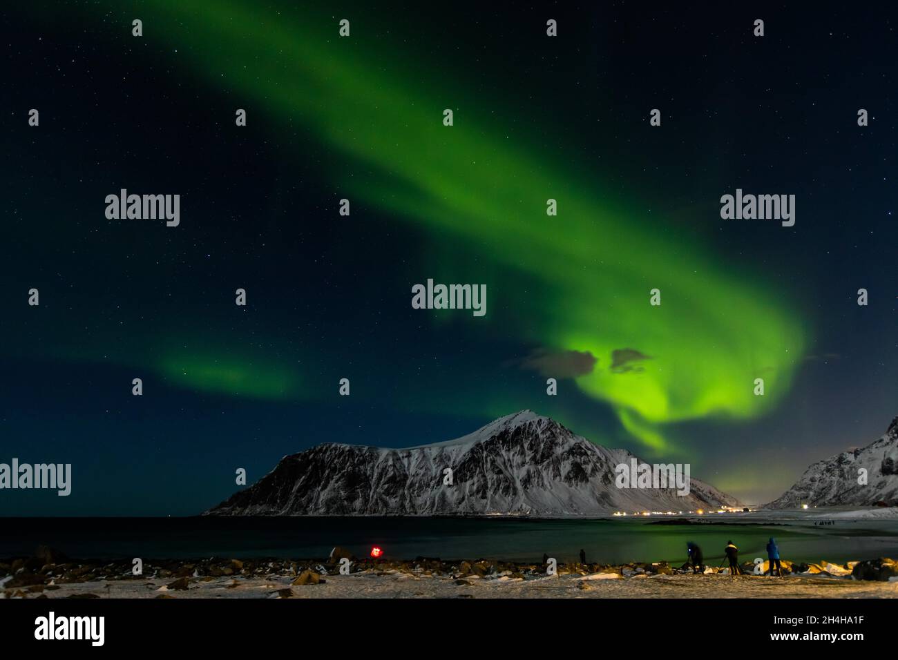 Aurora Borealis, Skagsanden, Flakstad, Lofoten Islands, Nordland, Norway Stock Photo