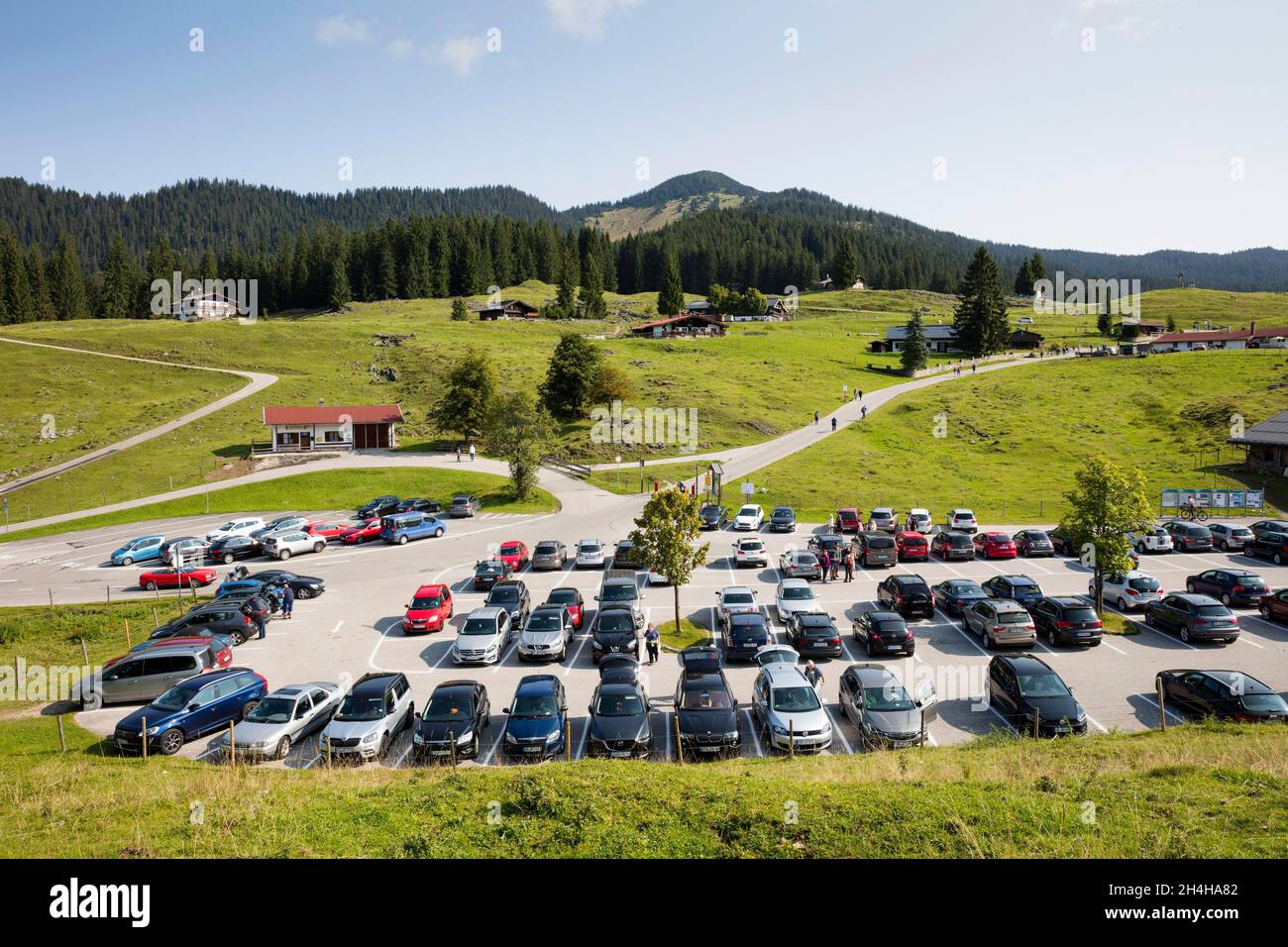 Car park, Winklmoosalm, Reit im Winkl, Chiemgau, Upper Bavaria, Bavaria, Germany Stock Photo