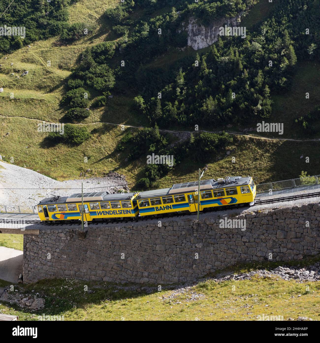 Wendelsteinbahn, rack railway, Wendelstein, Mangfall Mountains, Bavarian Alps, Upper Bavaria, Bavaria, Germany Stock Photo