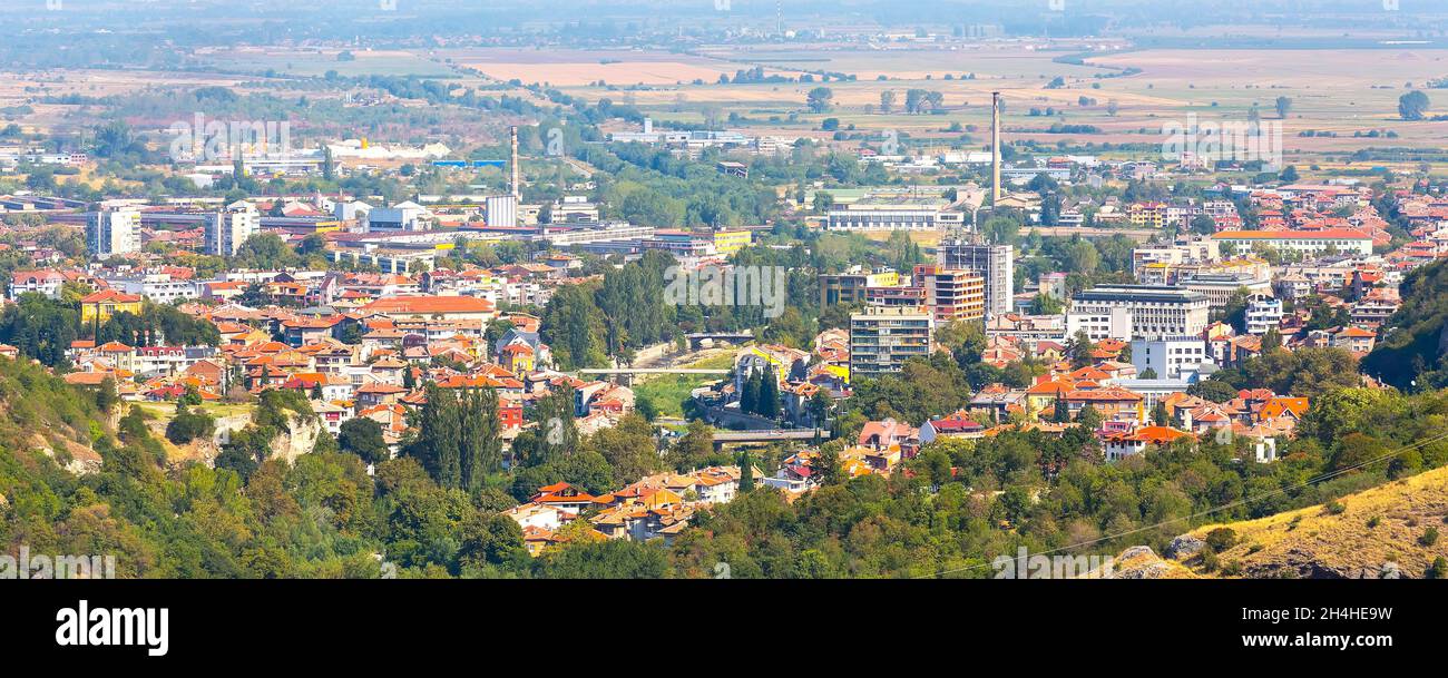 Asenovgrad town panoramic aerial view in Bulgaria Stock Photo