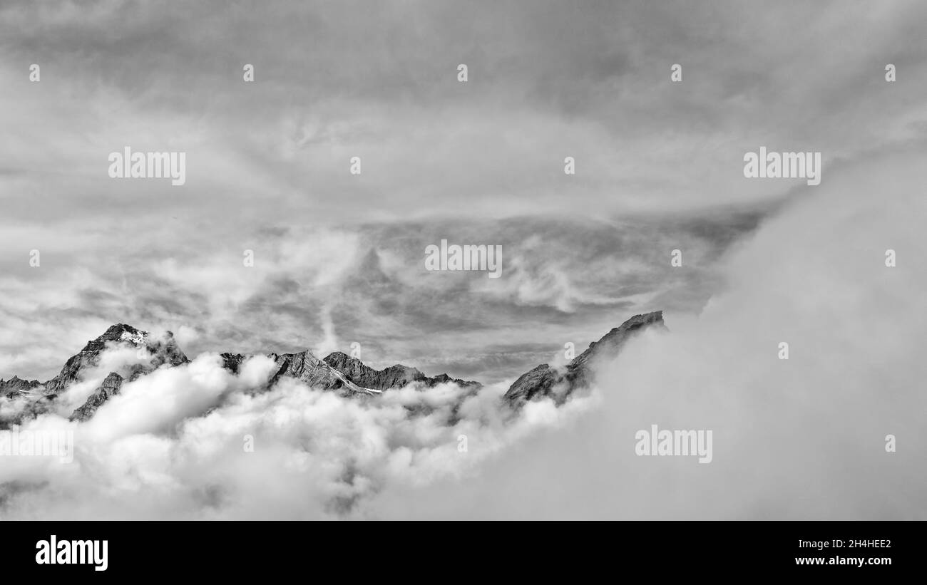 Black and white landscape in the Alps mountains Stock Photo - Alamy