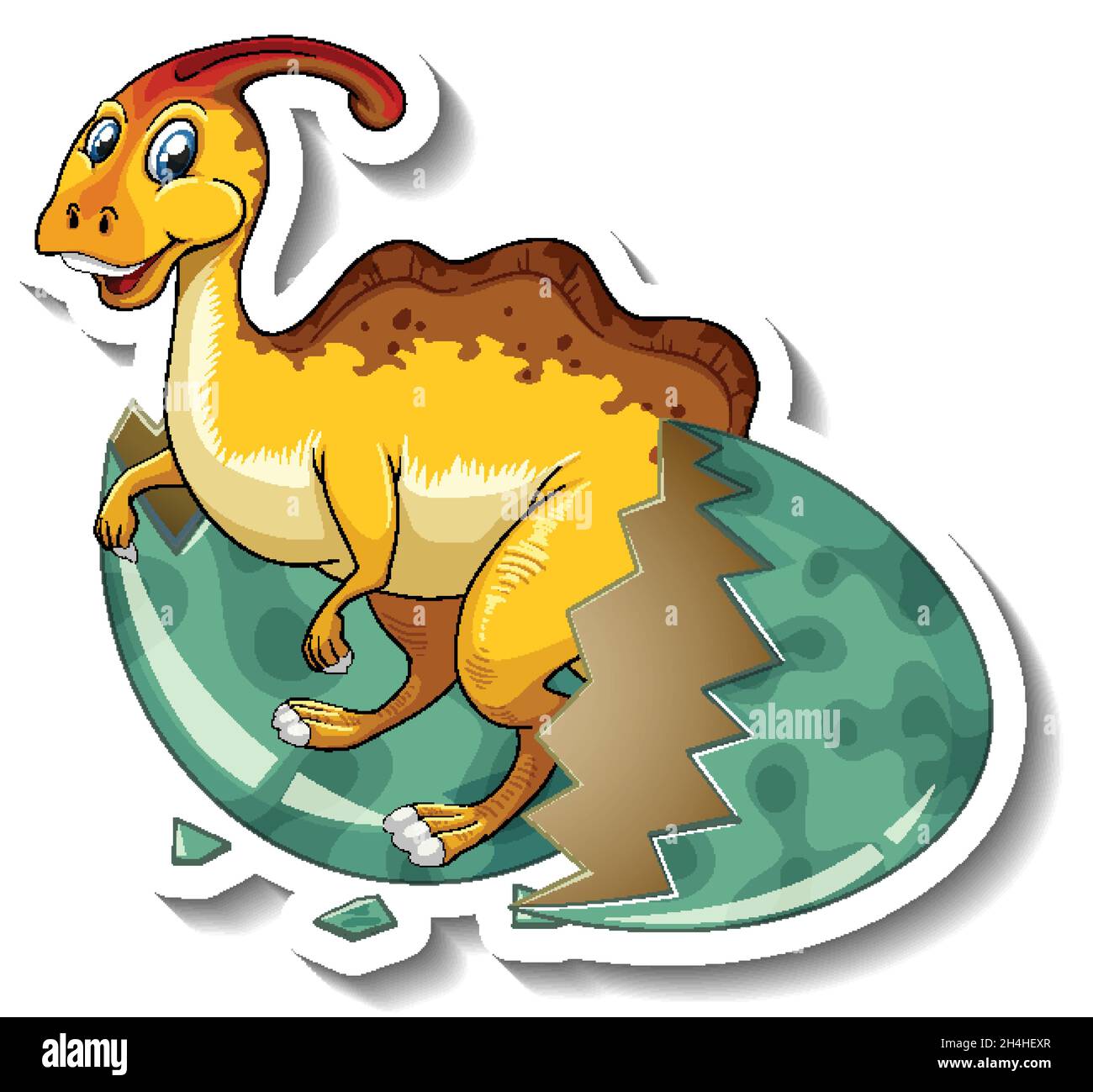 Parasaurolophus dinosaur hatching from an egg cartoon character sticker ...