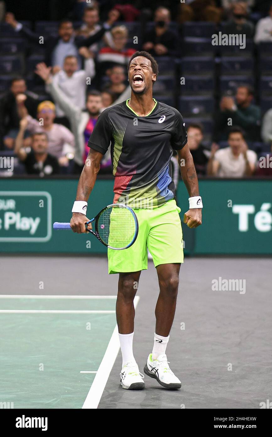 Paris, France, November 2, 2021, Gael Monfils of France during the Rolex Paris Masters 2021, ATP Masters 1000 tennis tournament, on November 2, 2021 at Accor Arena in Paris, France