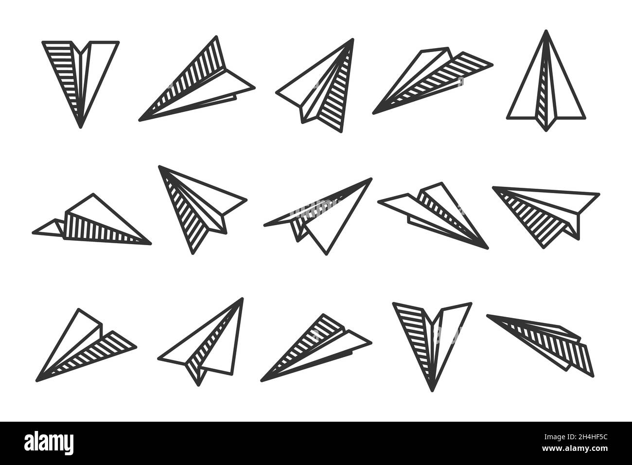Various hand drawn paper planes. Black doodle airplanes. Aircraft icon
