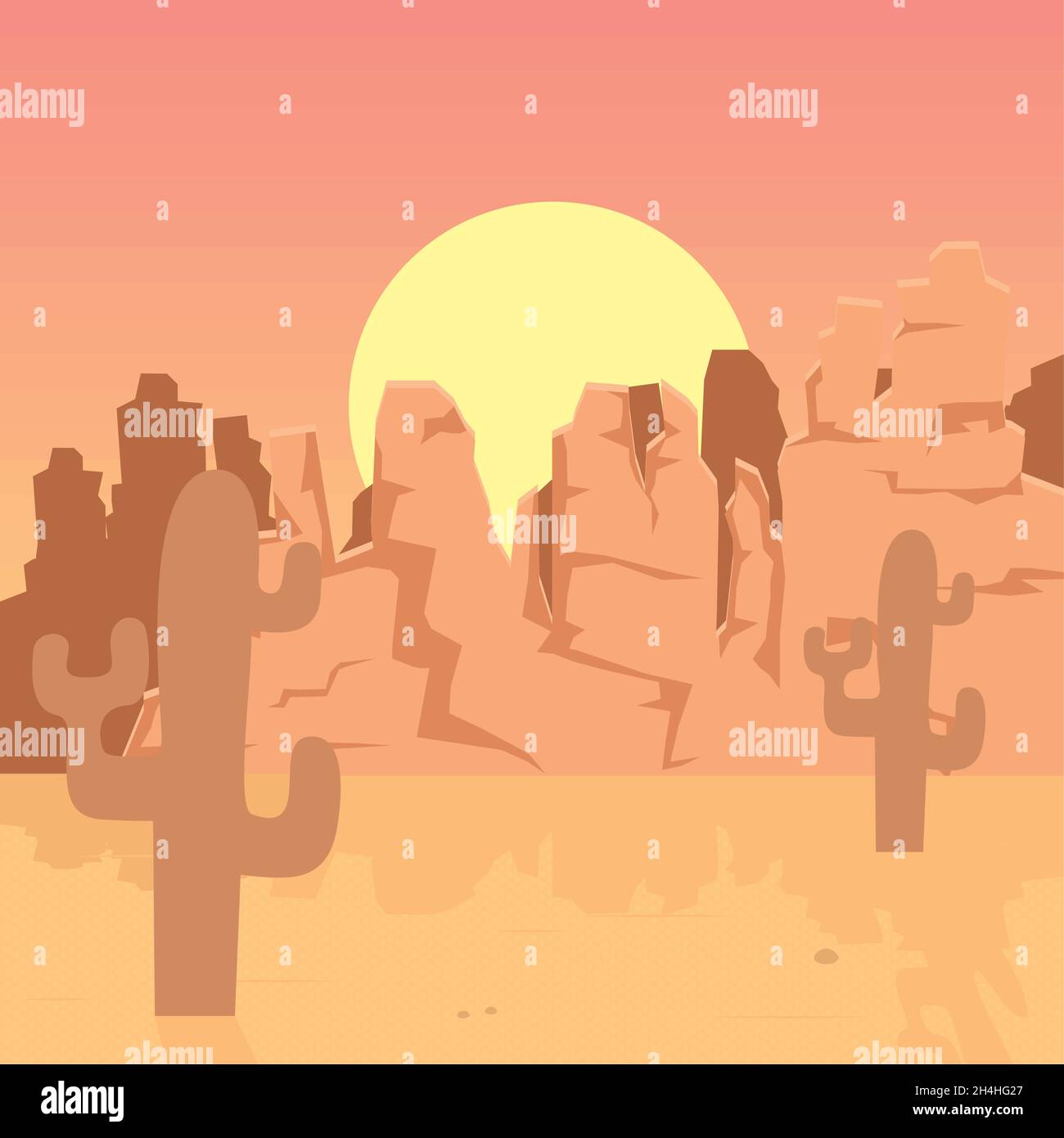 desert rocky mountains landscape with cactus Stock Vector Image & Art ...