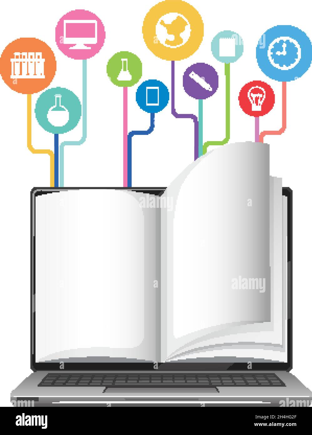 Laptop computer with academic icon on white background illustration ...