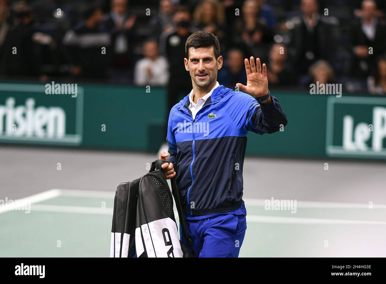 Paris, France, November 2, 2021, Novak Djokovic of Serbia salutes the audience during the Rolex Paris Masters 2021, ATP Masters 1000 tennis tournament, on November 2, 2021 at Accor Arena in Paris,