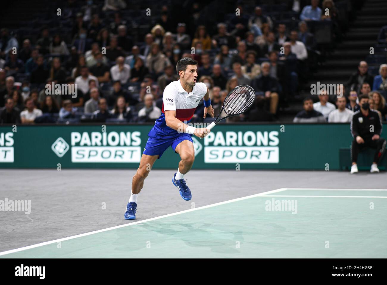 Paris, France, November 2, 2021, Novak Djokovic of Serbia during the Rolex  Paris Masters 2021, ATP Masters 1000 tennis tournament, on November 2, 2021  at Accor Arena in Paris, France - Photo: