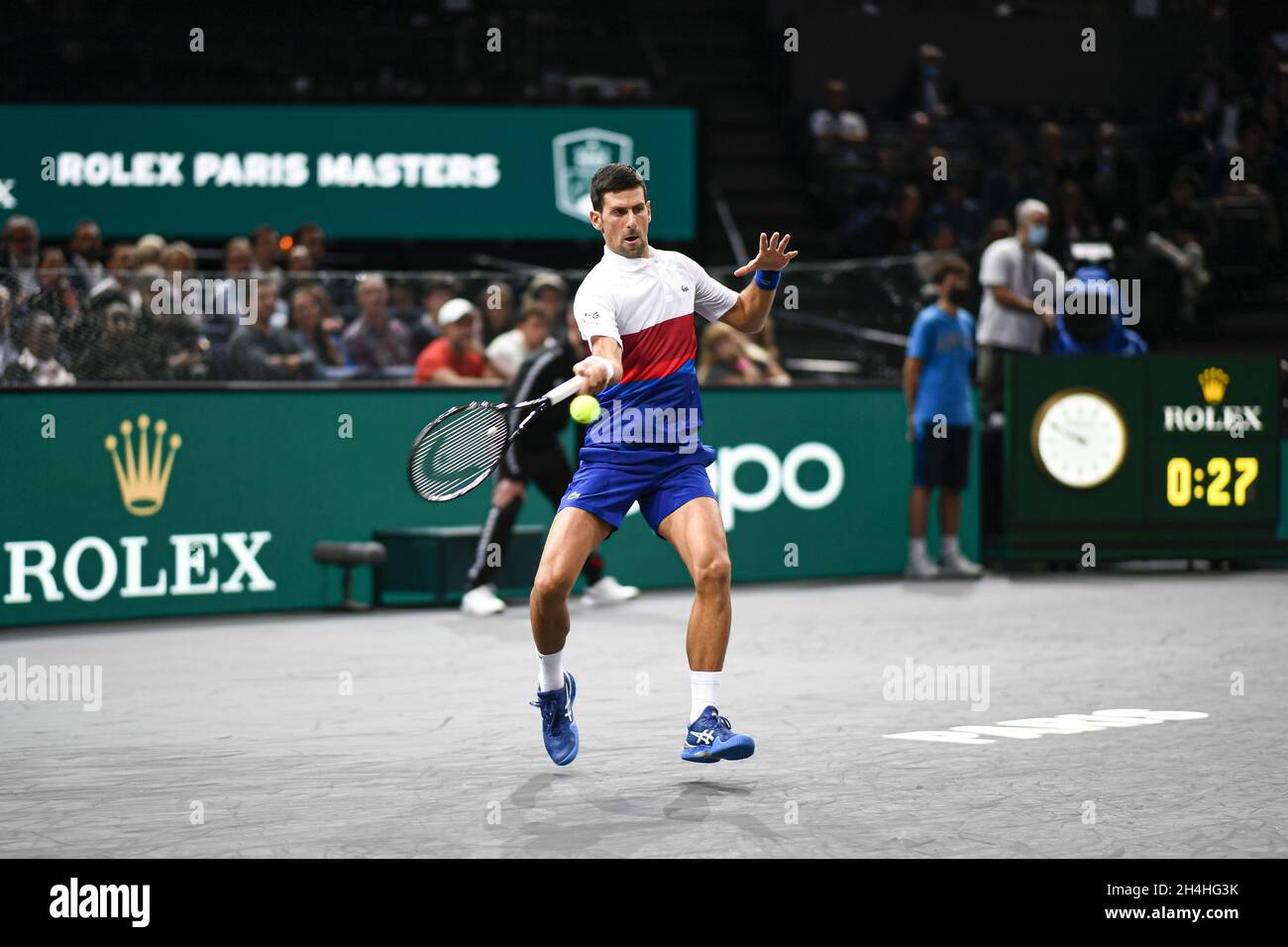 Paris, France, November 2, 2021, Novak Djokovic of Serbia during the Rolex Paris Masters 2021, ATP Masters 1000 tennis tournament, on November 2, 2021 at Accor Arena in Paris, France