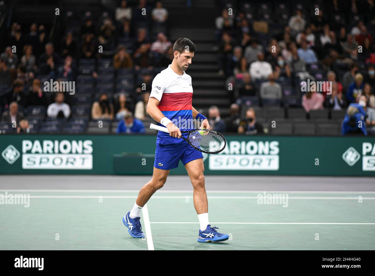 Paris, France, November 2, 2021, Novak Djokovic of Serbia during the Rolex  Paris Masters 2021, ATP Masters 1000 tennis tournament, on November 2, 2021  at Accor Arena in Paris, France - Photo: