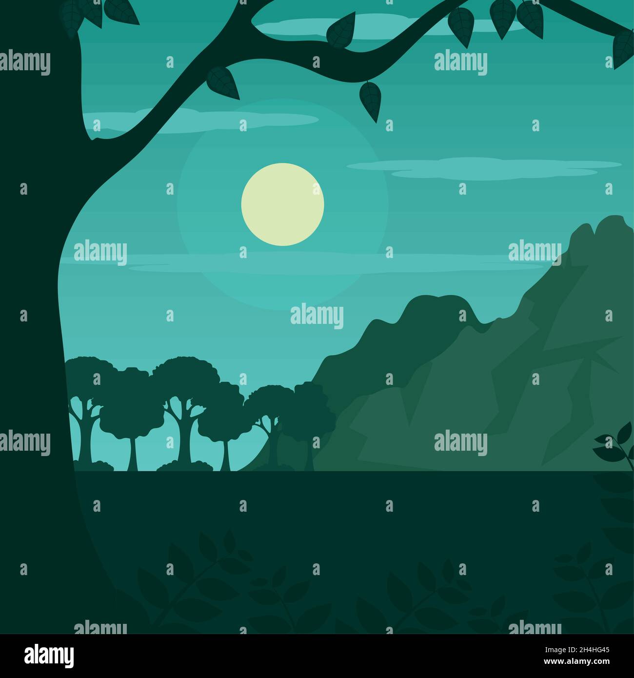 night mountains and trees landscape design Stock Vector Image & Art - Alamy