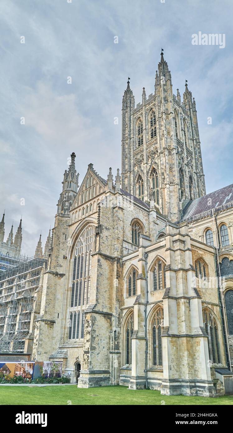 South entrance and central tower of the cathedral at Canterbury, England. Stock Photo