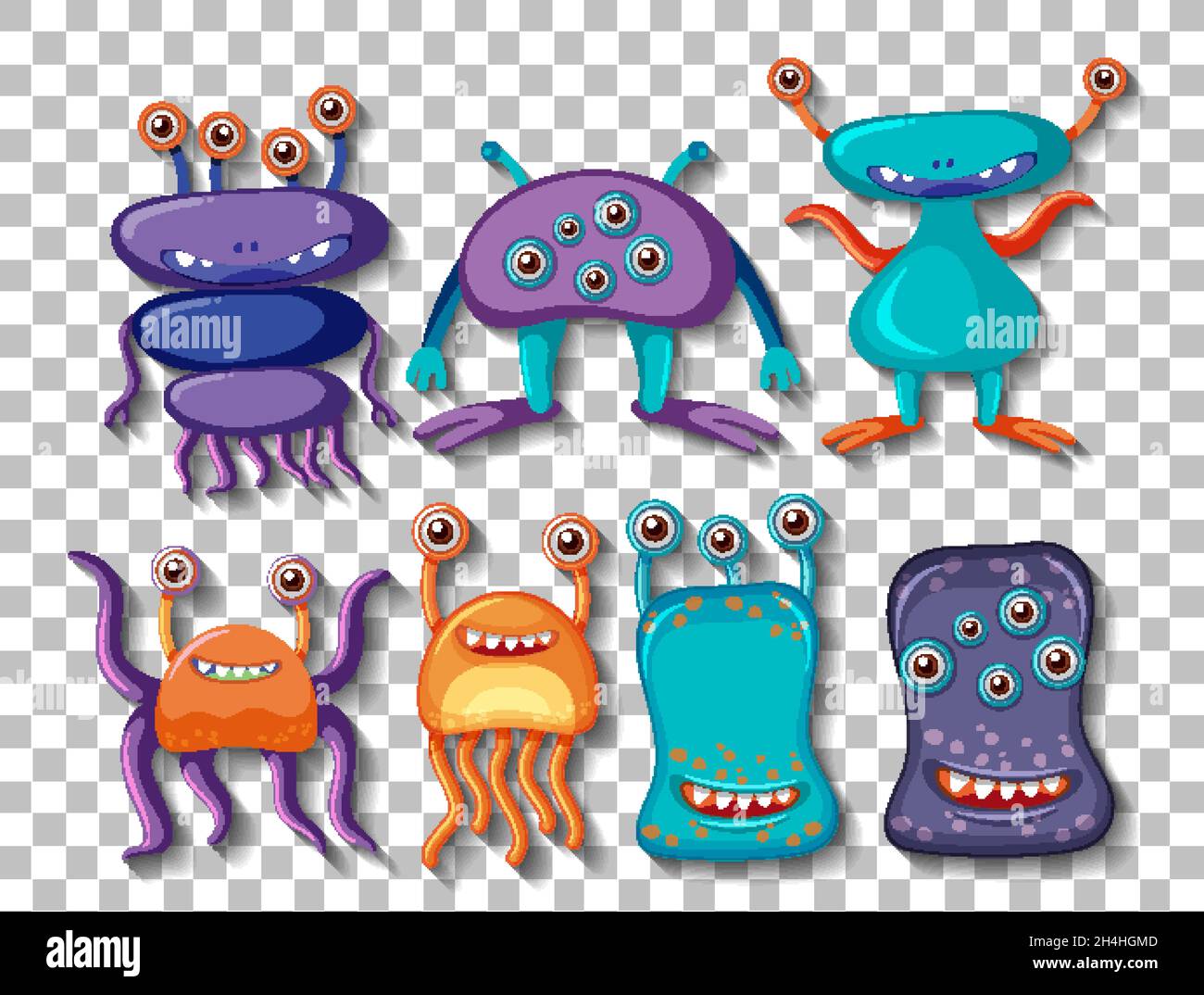 Different aliens or monster on transparent background illustration ...