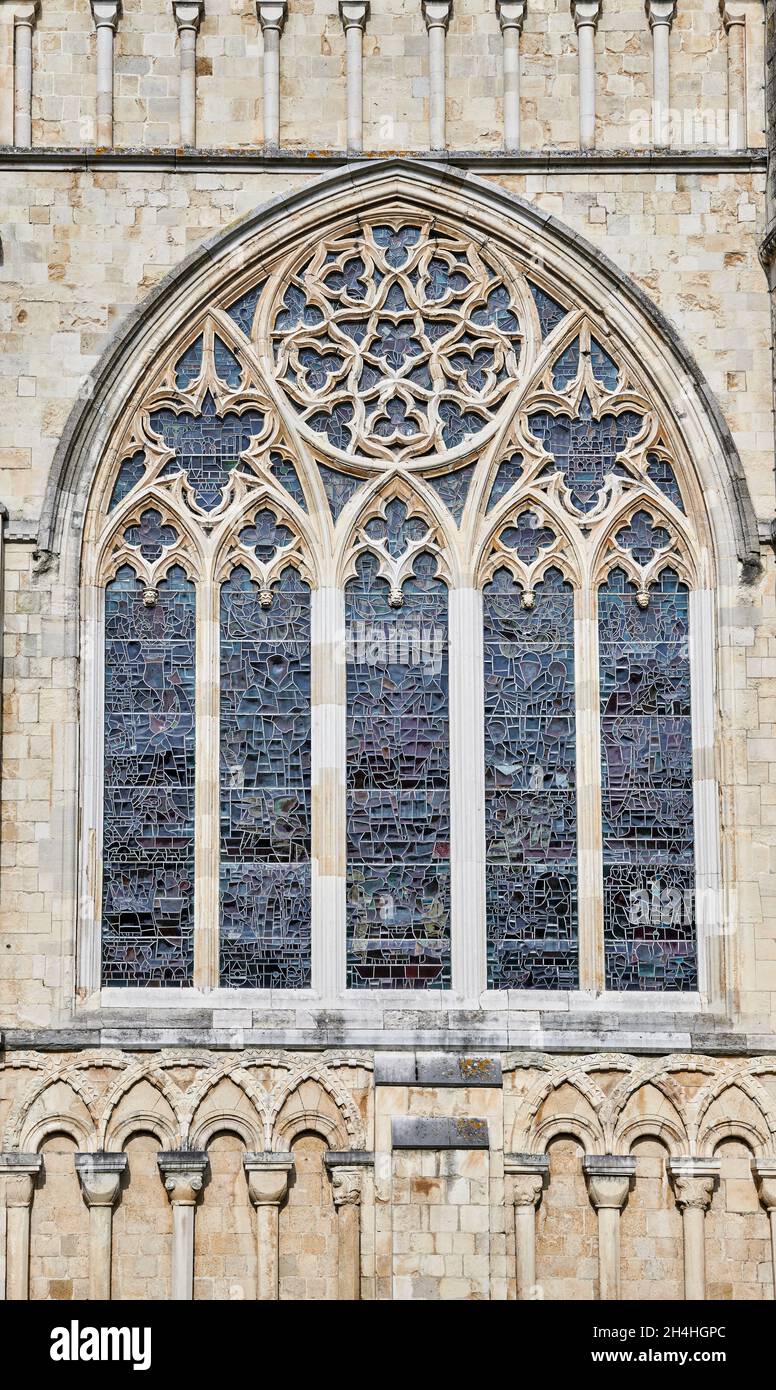 Exterior of the stained glass window in the Anselm chapel at Canterbury cathedral, England. Stock Photo