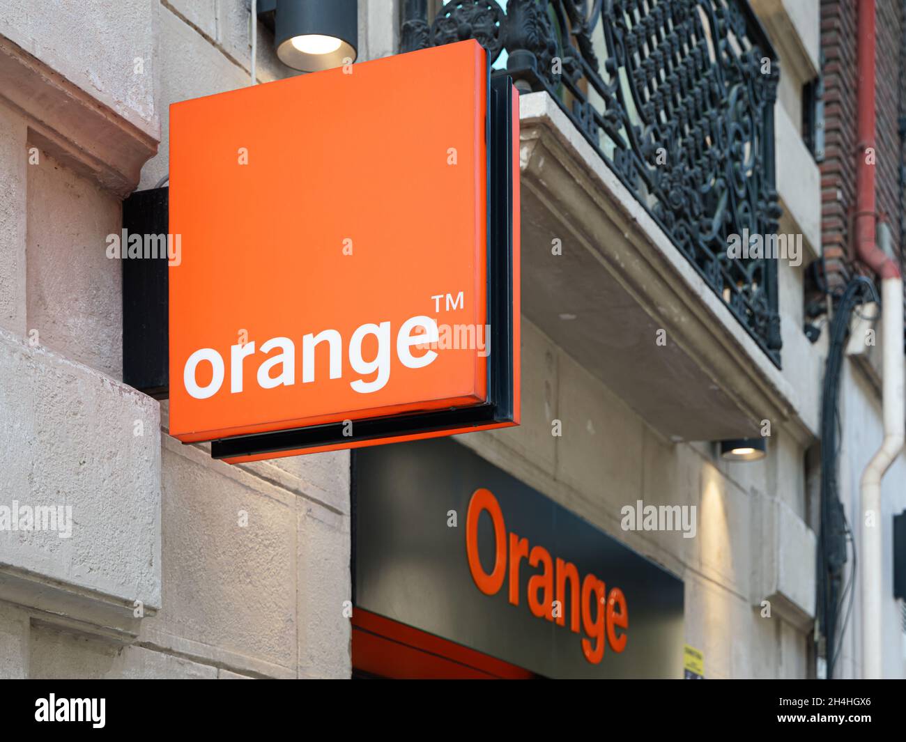 VALENCIA, SPAIN - OCTOBER 26, 2021: Orange is a French multinational telecommunications corporation Stock Photo