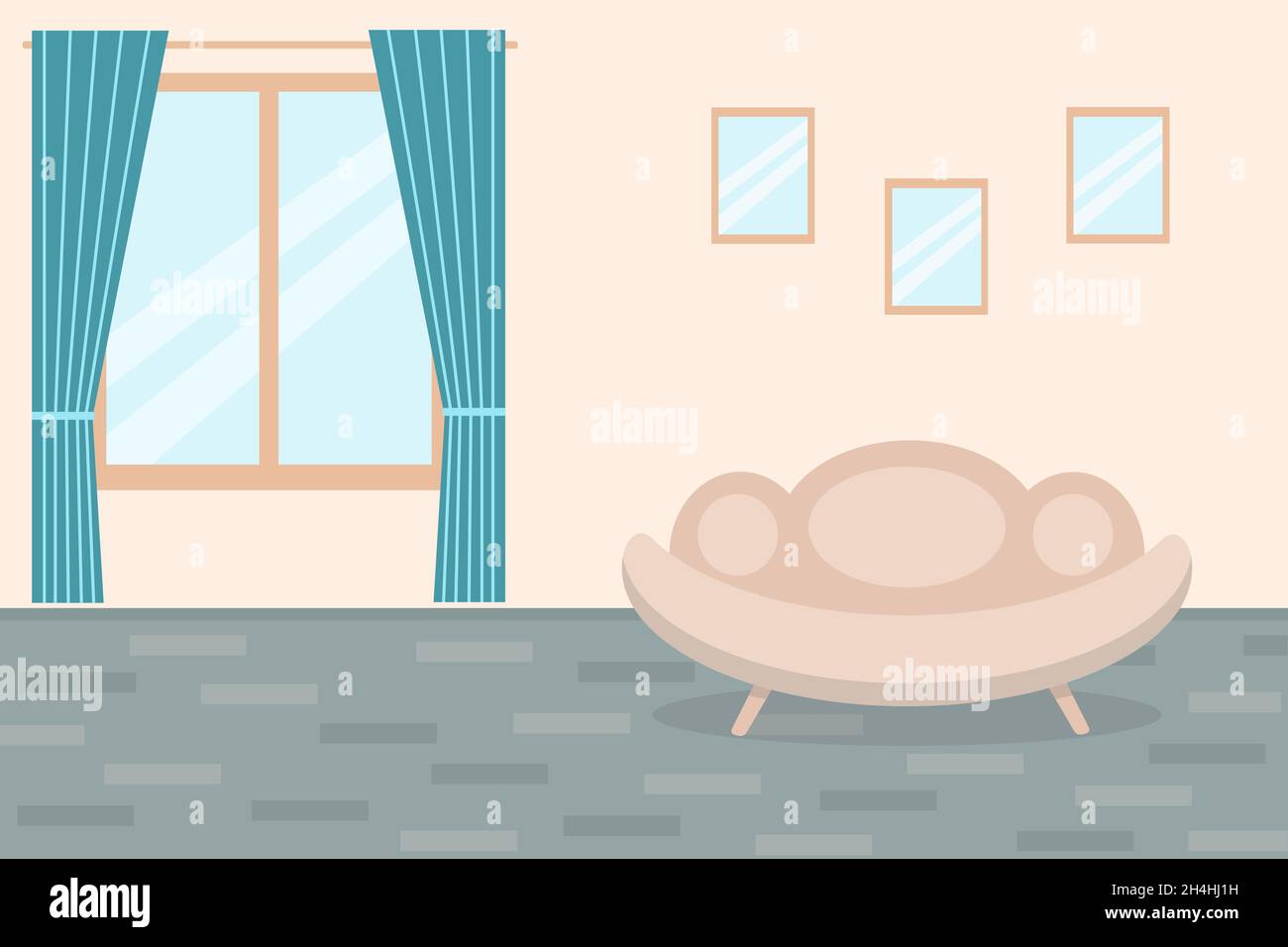 Apartment room wall, vector illustration. Living room with sofa, window