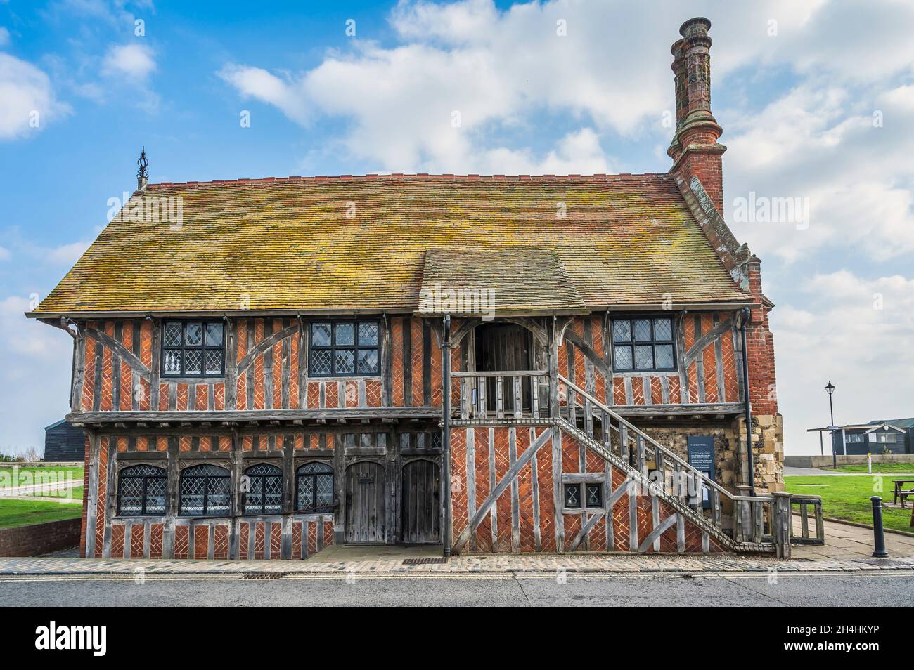 This medieval building is Moot Hall located on the promenade of the Suffolk Coast and historical resort town of Aldeburgh, the town that time forgot Stock Photo