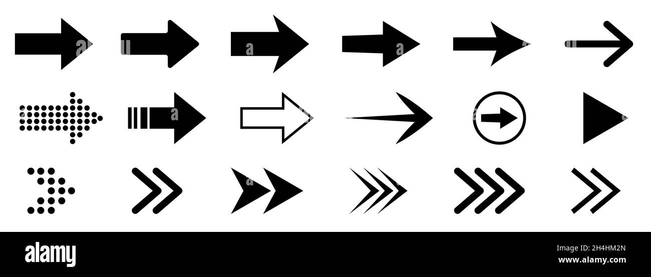 Set of arrow icons. Black vector arrows isolated on white background ...