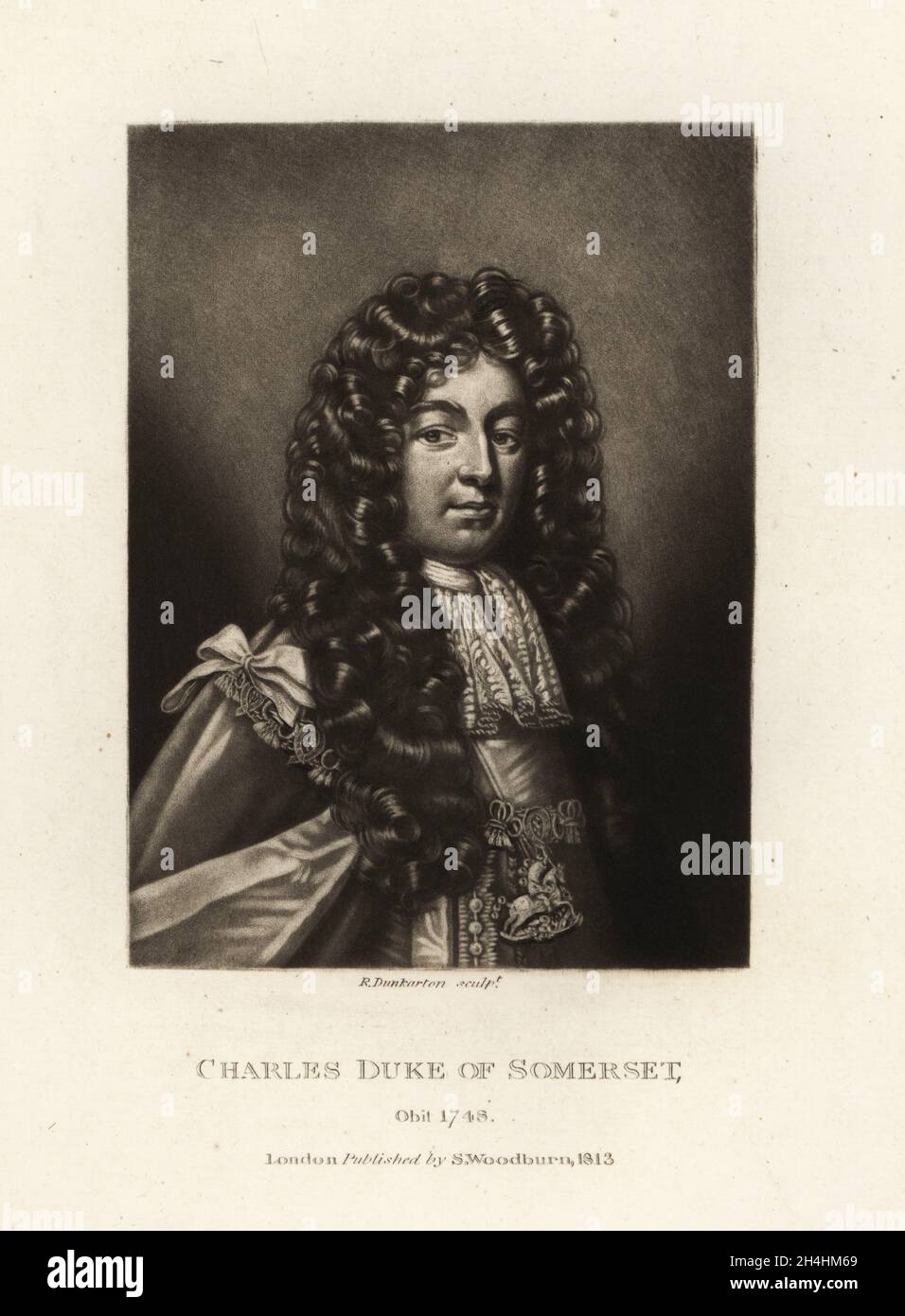 Charles Seymour, 6th Duke of Somerset, 1662-1748. The Proud Duke, British peer, Lord President of the Council and Master of the Horse. Mezzotint engraving by Robert Dunkarton after a portrait by  from Richard Earlom and Charles Turner's Portraits of Characters Illustrious in British History Engraved in Mezzotinto, published by S. Woodburn, London, 1813. Stock Photo
