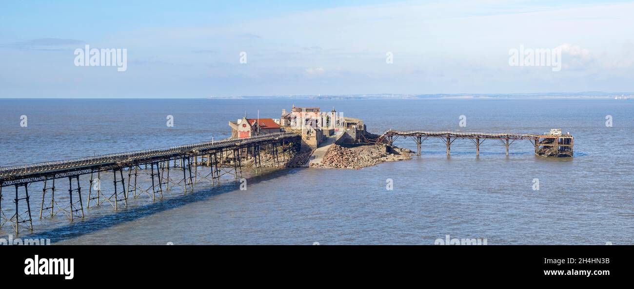 Weston super Mare derelict Birnbeck Pier or Old Pier on the Bristol Channel Somerset Stock Photo