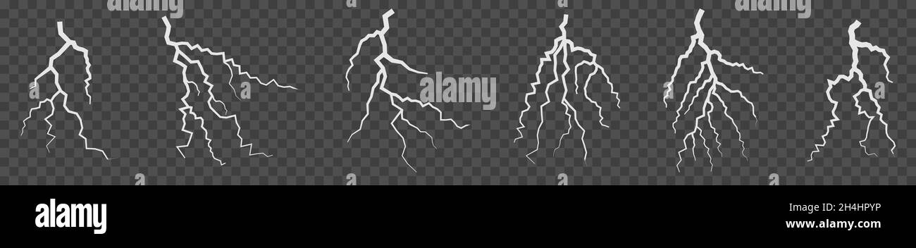 White lightning silhouettes set. Elements for thunderstorm design ...