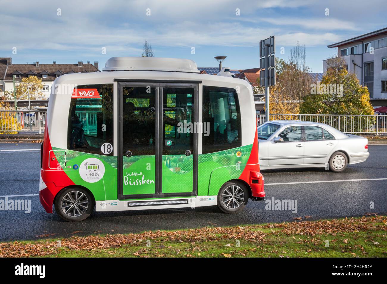 autonomously driving electric buses operate on a 1.5 km route between the train station and the campus of the University of Applied Sciences Suedwestf Stock Photo