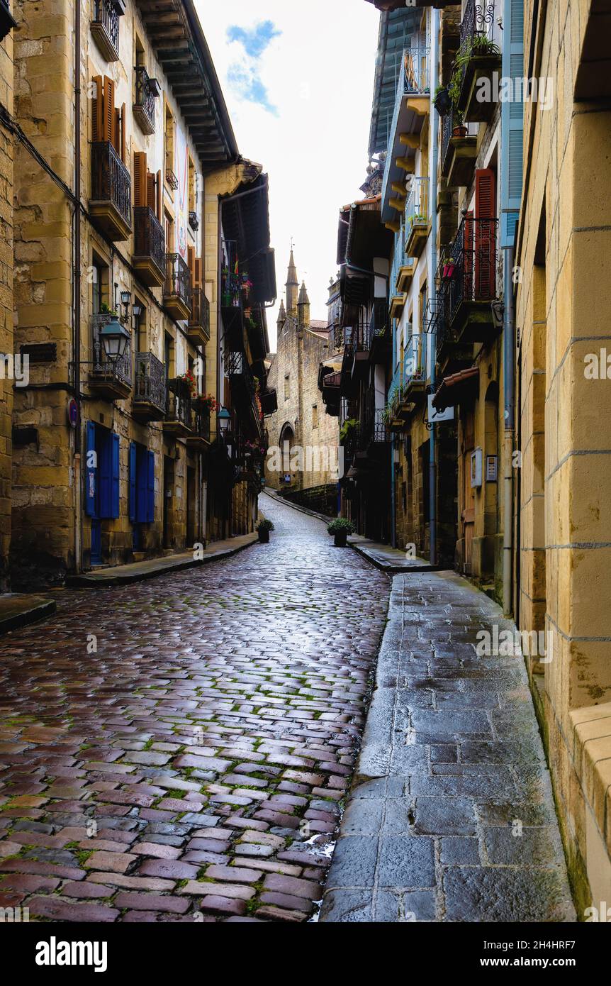 Murrua street, in the historic center of Hondarribia, Euskadi, Spain Stock Photo