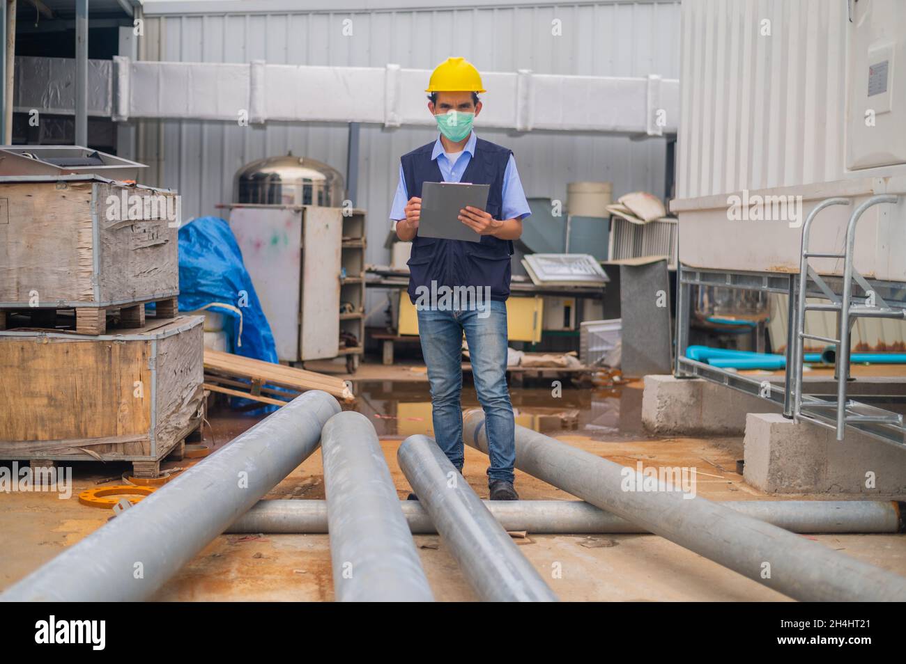 Engineers monitor and control work in the construction area Stock Photo